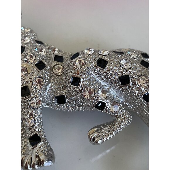 Vintage 1980s Large Statement Brooch Rhinestone leopard Big Cat Open Mouth - Picture 4 of 9